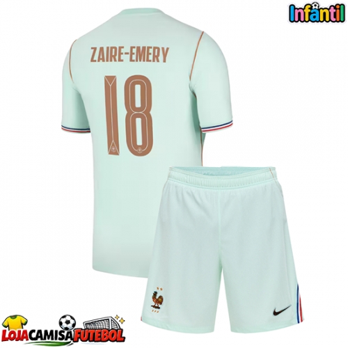 Camisa de Futebol França Warren Zaire-Emery #18 Equipamento Secundário Infantil Mundo 2026 Manga Curta (+ Calças curtas)